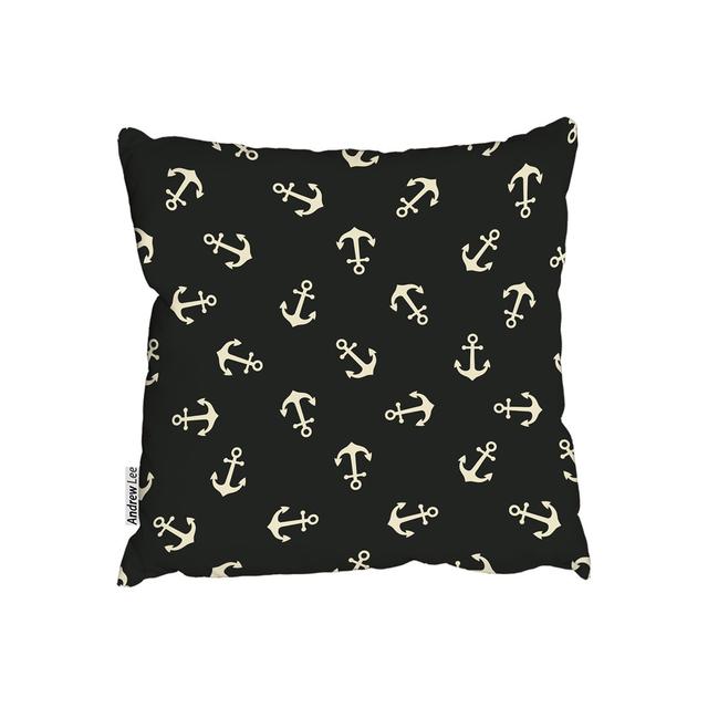 Anchors On Black Background Outdoor Cushion Andrew Lee Size: 45cm H x 45cm W x 7cm D on Productcaster.