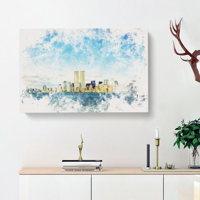 New York Skyline With The Twin Towers Watercolour - Wrapped Canvas Print East Urban Home Size: 50cm H x 76cm W x 3cm D on Productcaster.