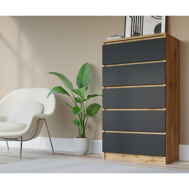 Demi 5 Drawer 70Cm W Chest of Drawers drewno3x Colour: Wotan Oak/Black on Productcaster.