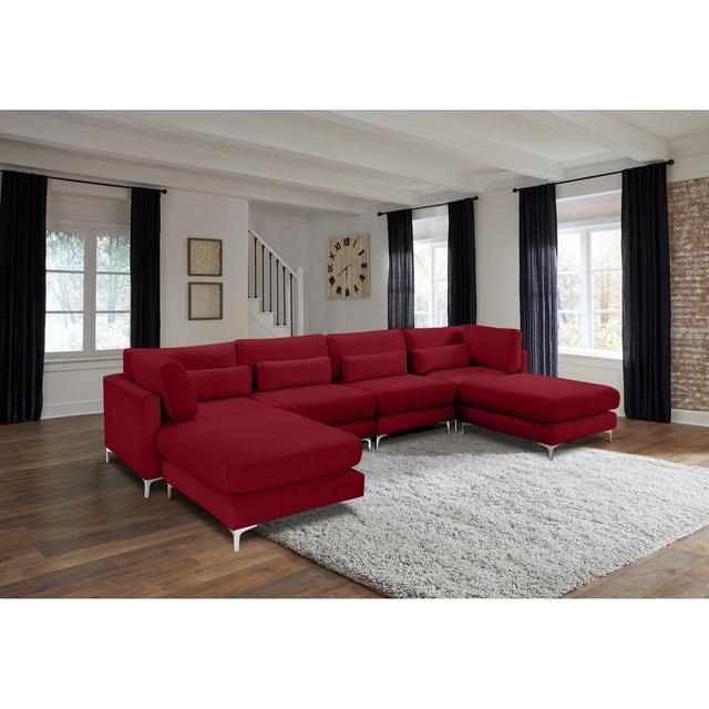 Ecksofa Fromm Canora Grey Polsterfarbe: Rot on Productcaster.