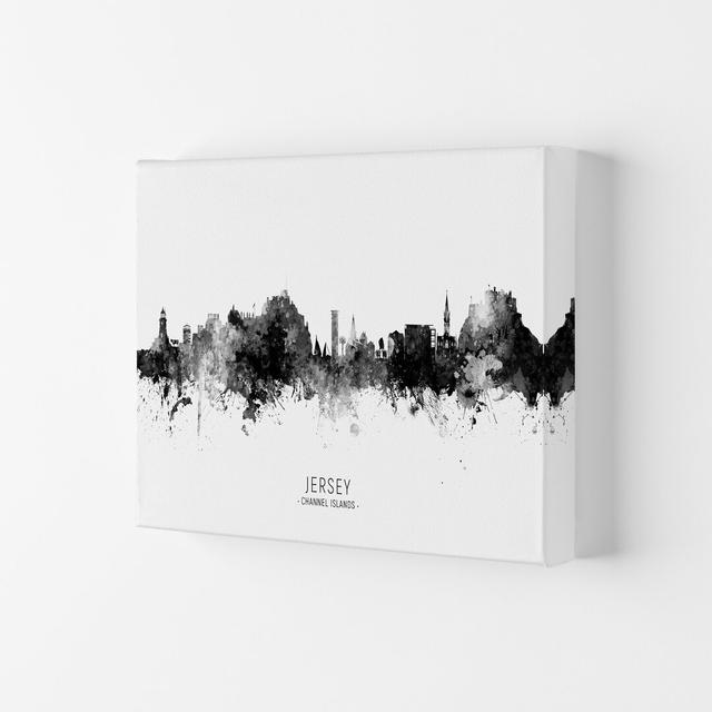 Jersey Channel Islands Skyline Black White City Name by Michael Tompsett - Graphic Art Print Latitude Run Format: Wrapped Canvas, Size: 59.4cm H x 84c on Productcaster.