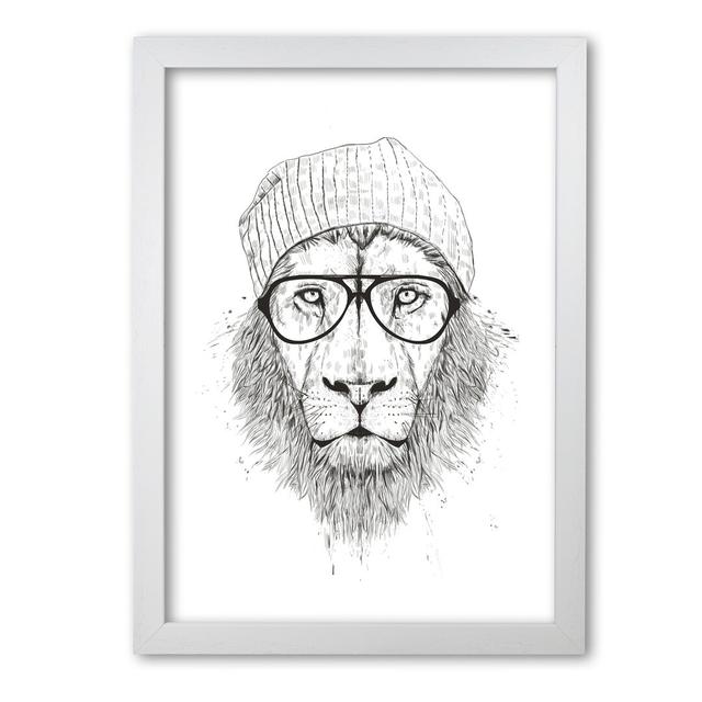 'Cool Hipster Lion' Graphic Art in Black East Urban Home Frame Options: White Grain, Size: 29.7 cm H x 21 cm W x 5 cm D on Productcaster.