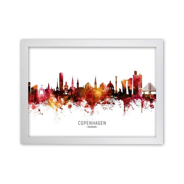 Copenhagen Denmark Skyline Red City Name by Michael Tompsett - Graphic Art Ebern Designs Format: White Framed, Size: 29.7cm H x 42cm W x 3cm D on Productcaster.