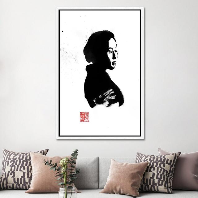 Geisha In Black - Print on Canvas Bloomsbury Market Format: White Framed, Size: 152.4cm H x 101.6cm W x 3.81cm D on Productcaster.