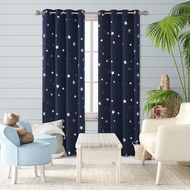 Manzanita Eyelet Room Darkening Thermal Curtains (Set of 2) Isabelle & Max Panel Size: 117cm W x 229cm D, Colour: Navy Blue on Productcaster.