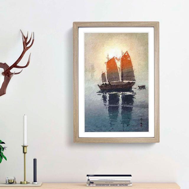 Sailing Boats Morning by Hiroshi Yoshida - Picture Frame Painting Print on MDF East Urban Home Size: 65cm H x 48cm W x 2cm D, Frame Option: Oak Framed on Productcaster.