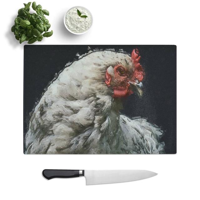 Tempered Glass White Hen in Abstract Chopping Board East Urban Home Size: 28.5 cm W x 20 cm L on Productcaster.