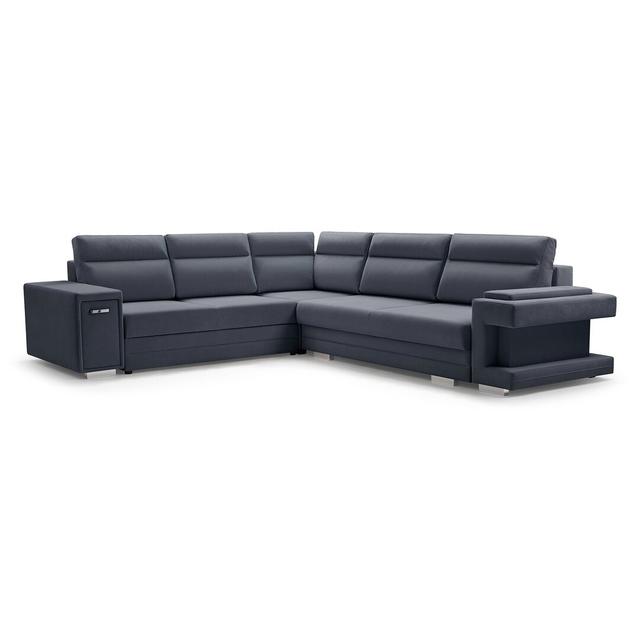 Alishia Sleeper Corner Sofa Metro Lane Upholstery Colour: Black, Orientation: Right Hand Facing on Productcaster.