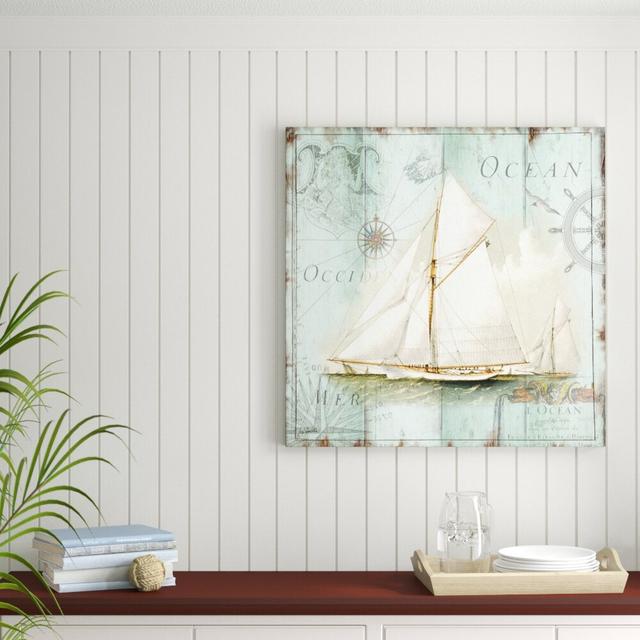 La Mer Shore Boat by Tre Sorelle Studios - Wrapped Canvas Graphic Art Print Highland Dunes Size: 91.44cm H x 91.44cm W on Productcaster.