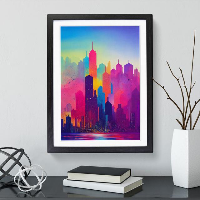 City Skyline In Colour No.5 Abstract - Single Picture Frame Painting 17 Stories Frame Colour: Black, Size: 46cm H x 34cm W x 2cm D on Productcaster.