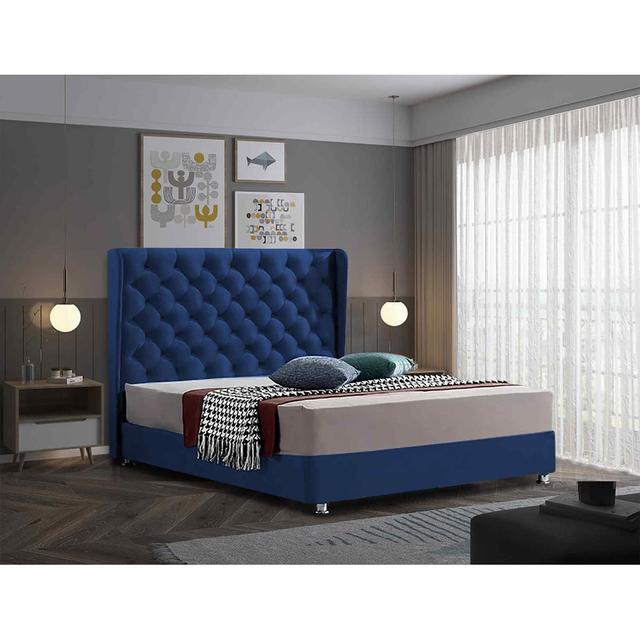 Ondra Bed Double Plush Velvet Mustard Envisage Trade Size: Kingsize (5'), Colour: Blue on Productcaster.