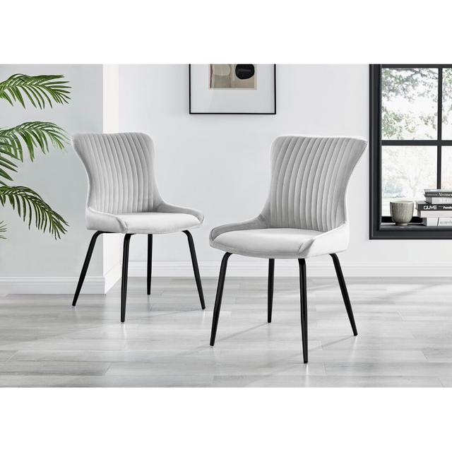 Illman Luxury Velvet Upholstered Dining Chair - Elegant Modern Deco Style (Set of 2) Corrigan Studio Upholstery Colour: Light Grey, Leg Colour: Black on Productcaster.