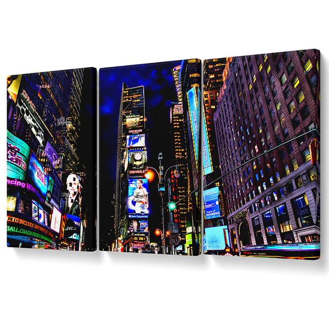 New York Times Square Blue Skys at Night - 3 Piece Wrapped Canvas Graphic Art Ebern Designs Size: 50.8cm H x 106.6cm W on Productcaster.