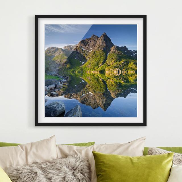 Gerahmtes Poster Berglandschaft mit Wasserspiegelung in Norwegen East Urban Home Größe: 50 cm H x 50 cm B, Rahmenauswahl: Schwarz on Productcaster.