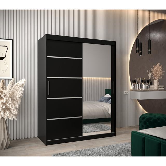 Verona 02 Sliding Door Wardrobe 120cm - Black Matt 17 Stories Finish: Black Matt, Size: 200cm H x 150cm W x 62cm D on Productcaster.