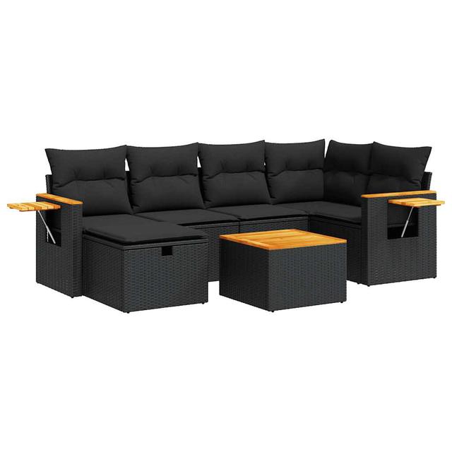 Gartensofa Russom mit Kissen 17 Stories Rahmenfarbe: Schwarz, Farbe des Kissens: Schwarz on Productcaster.