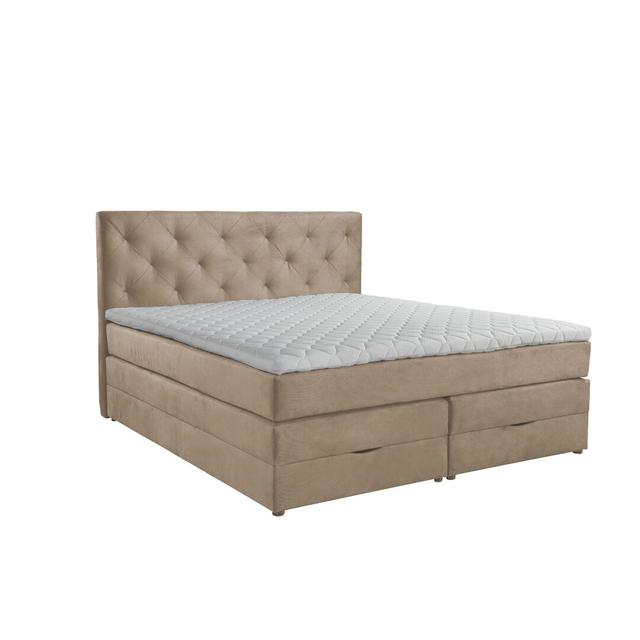 Echtes Boxspringbett Ballantyne mit Kaltschaum Topper und Stauraum, mit Samtstoff bezogen Zipcode Design Größe: 140 x 200 cm, Farbe: Hellbeige, Härteg on Productcaster.