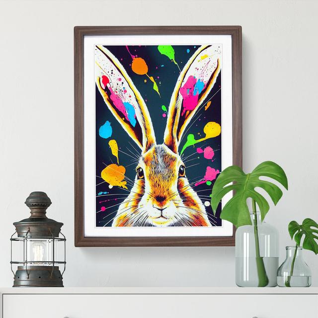 Paint Splashed Hare - Single Picture Frame Painting Latitude Run Frame Colour: Walnut, Size: 64cm H x 46cm W x 2cm D on Productcaster.