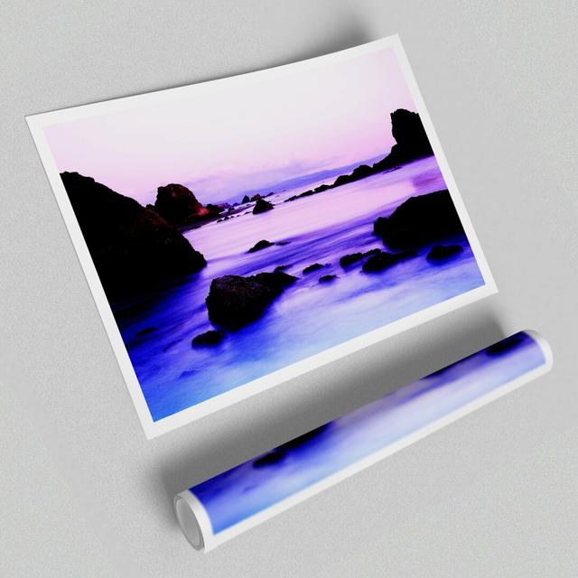 'Lilac Blue Ocean Rocks' - Unframed Graphic Art Print on Paper East Urban Home Size: 59.4 cm H x 84.1 cm W on Productcaster.