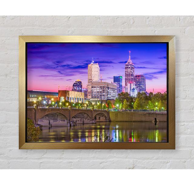 Bridge Across The City At Night - Single Picture Frame Art Prints on Canvas Latitude Run Size: 59.7cm H x 84.1cm W x 3.4cm D, Format: Black Framed Pap on Productcaster.