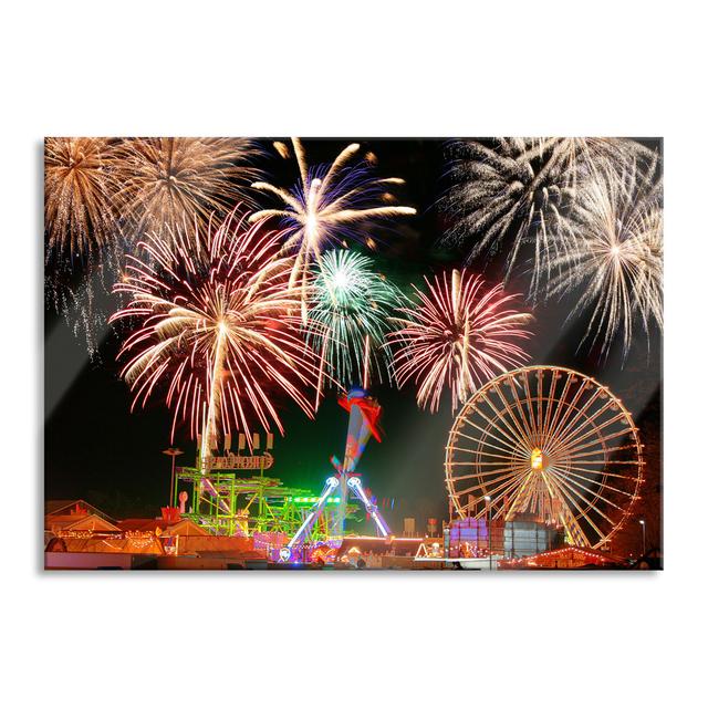 New Year's Ferris Wheel Fireworks - No Frame Print on Glass 17 Stories Size: 60cm H x 80cm W x 0.4cm D on Productcaster.