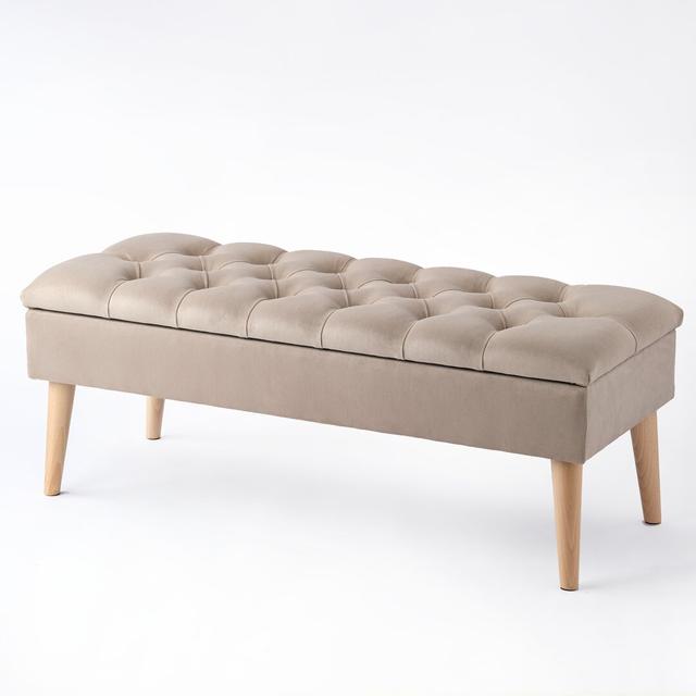 Thalassa Upholstered Storage Bench Canora Grey Size: H44 x W45 x D30cm, Upholstery: Beige, Colour: Natural on Productcaster.