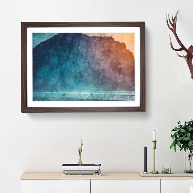 Surfing by Morro Rock - Picture Frame Painting Print East Urban Home Frame Option: Walnut Framed, Size: 62cm H x 87cm W x 2cm D on Productcaster.