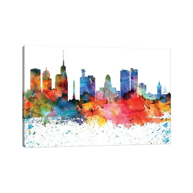 Buffalo Colourful Watercolour Skyline by WallDecorAddict - Wrapped Canvas Painting Latitude Run Size: 101.6cm H x 152.4cm W x 3.81cm D on Productcaster.