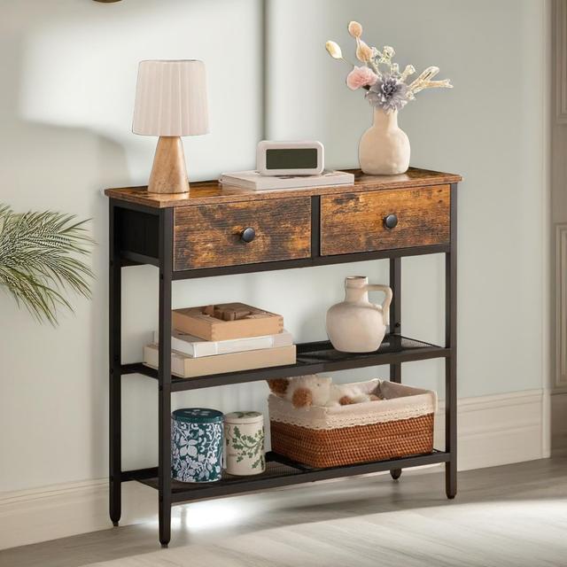 75cm 3 Tier Rustic Console Table with Storage Drawers Entryway Hallway Living Room Latitude Run on Productcaster.