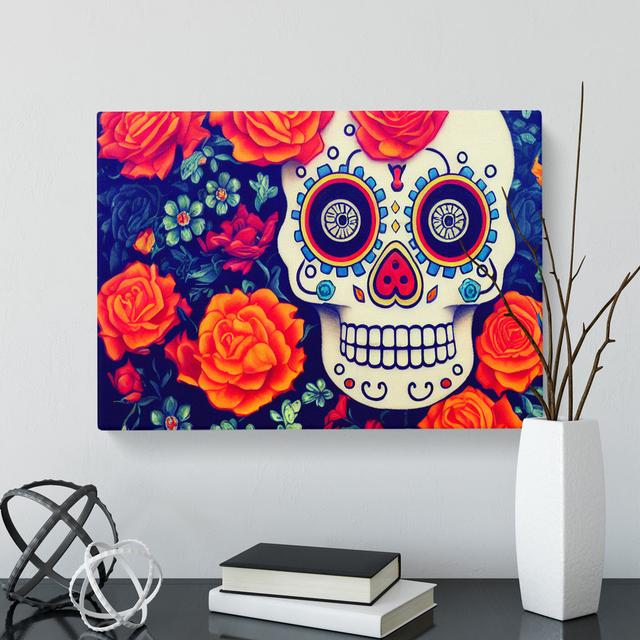 Wondrous Floral Sugar Skull - Wrapped Canvas Print The Seasonal Aisle Size: 40cm H x 60cm W x 3cm D on Productcaster.