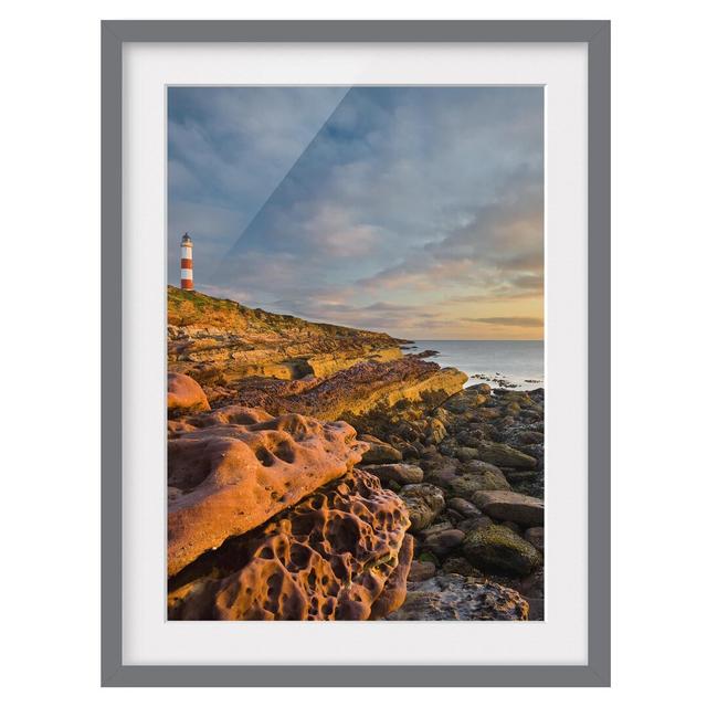 Tarbat Ness Ocean and Lighthouse at Sunset - Picture Frame Photograph Print on Paper East Urban Home Frame Options: Matt grey, Size: 55 cm H x 40 cm W on Productcaster.