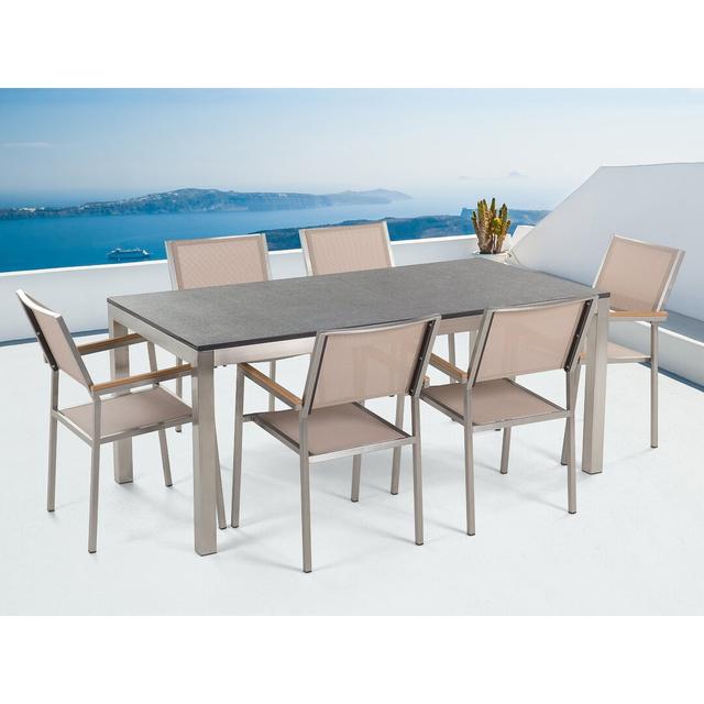 Mangrella Rectangular 6 - Person 180cm Long Dining Set Dakota Fields Colour (Frame): Beige, Colour (Table Top): Black Flamed on Productcaster.