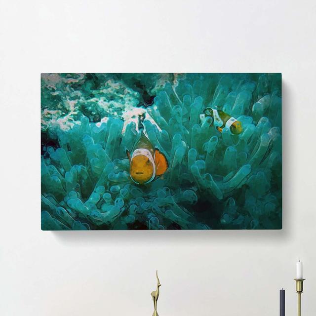 Clownfish and Sea Anemone in Abstract - Wrapped Canvas Graphic Art Print East Urban Home Size: 40cm H x 60cm W x 3cm D on Productcaster.