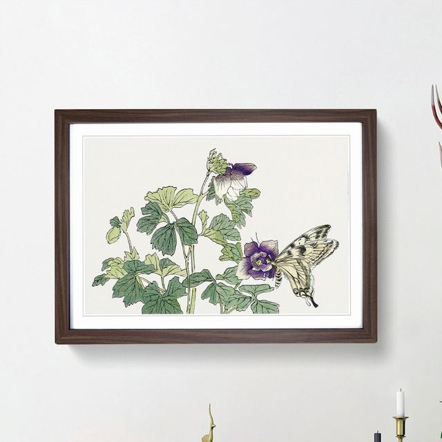 Butterfly on a Purple Flower by Morimoto Toko - Picture Frame Graphic Art Print East Urban Home Size: 27cm H x 36cm W x 2cm D, Frame Option: Walnut Fr on Productcaster.