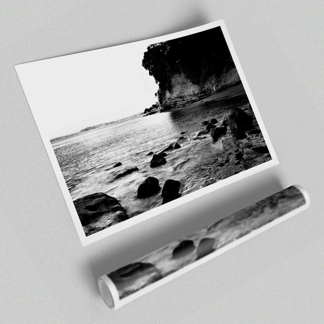 'Black and White Sparkle Ocean Rocks' - Unframed Photograph Print on Paper East Urban Home Size: 100 cm H x 141.4 cm W on Productcaster.