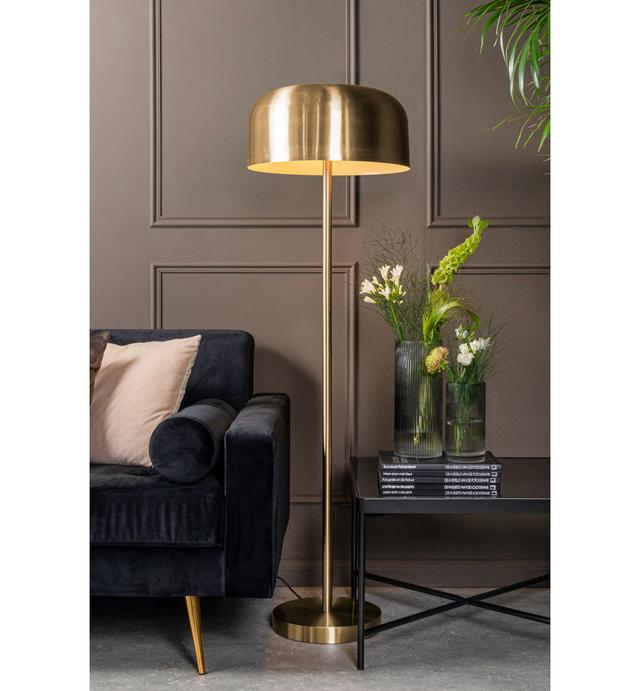 150cm Traditional Floor Lamp Leitmotiv Shade Colour: Brushed Gold, Base Finish: Brushed Gold on Productcaster.