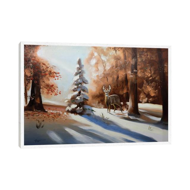 Deer At Dawn In Snowy Woods by D. "Rusty" Rust - Gallery-Wrapped Canvas Giclée on Canvas Alpen Home Format: White Floater Framed, Size: 66.04cm H x 10 on Productcaster.