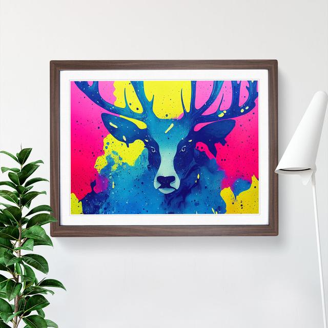 Colourful Stag Deer Vol.3 Abstract - Single Picture Frame Print Alpen Home Size: 25cm H x 34cm W x 2cm D, Frame Colour: Walnut Framed on Productcaster.