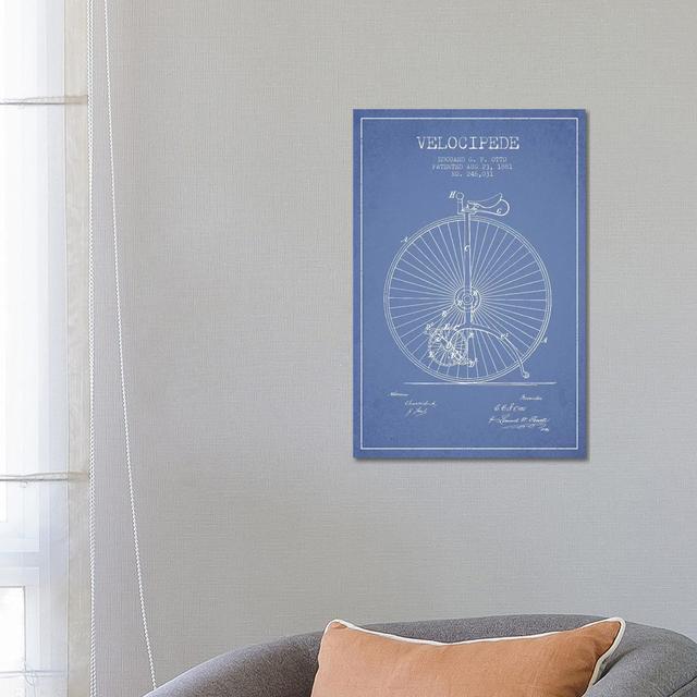 Edouard G.F. Otto Velocipede Patent Sketch (Light Blue) II by Aged Pixel - Wrapped Canvas Gallery-Wrapped Canvas Giclée Williston Forge Size: 66.04cm on Productcaster.