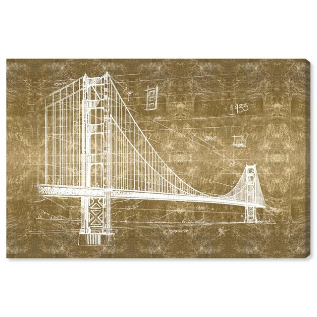 Golden Gate Bridge Gold - No Frame Print on Canvas East Urban Home Size: 61 cm H x 91.4 cm W on Productcaster.