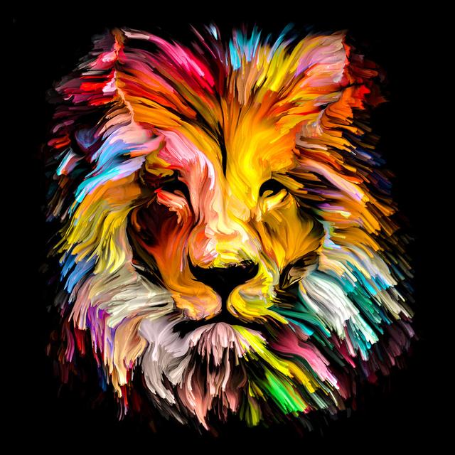 Colourful Lion Head GLA2366 - No Frame Graphic Art on Glass 17 Stories Size: 80cm H x 80cm W x 1.3cm D on Productcaster.