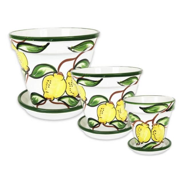 Classic Pot 16x14, 23x22, 29x27cm Lemons - Set Of 3 & 3 Drainage Plates Rosalind Wheeler on Productcaster.