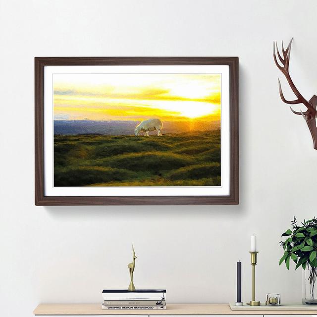 Grazing Sheep at Sunset - Picture Frame Painting Print East Urban Home Frame Option: Walnut Framed, Size: 48cm H x 65cm W x 2cm D on Productcaster.