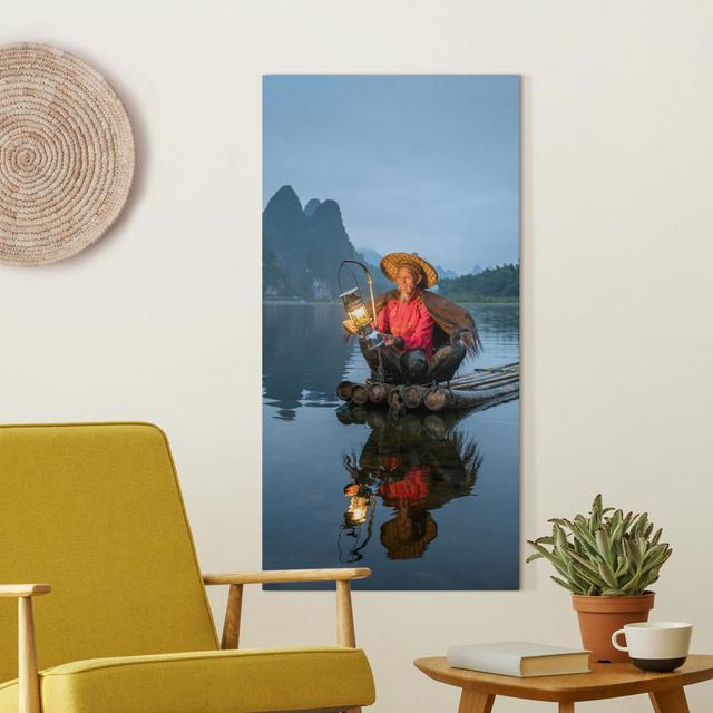 Cormorant Fisherman In The Evening - Wrapped Canvas Rectangle Graphic Art on Canvas Ebern Designs Size: 100cm H x 50cm W on Productcaster.