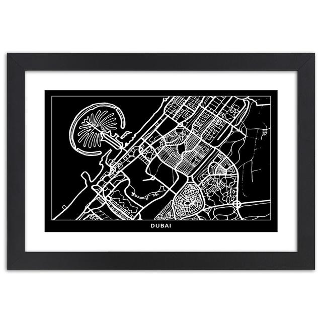 Dubai City Map - Single Picture Frame Print Borough Wharf Size: 70cm H x 100cm W, Format: Black on Productcaster.