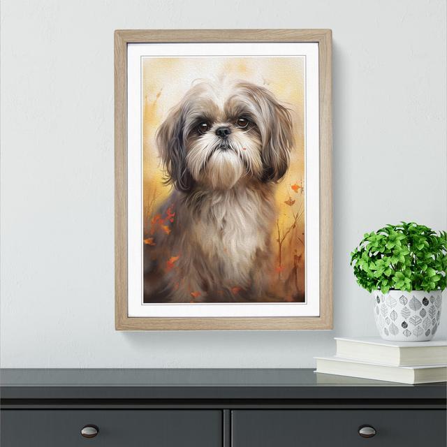 Shih Tzu Tachisme - Single Picture Frame Print on Wood Marlow Home Co. Frame Colour: Oak, Size: 64cm H x 46cm W x 2cm D on Productcaster.