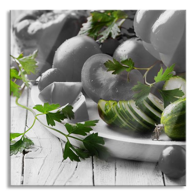 Plate of Vegetables - Unframed Photograph on Glass Brayden Studio Colour: Grey/Green, Size: 60cm H x 60cm W x 0.4cm D on Productcaster.