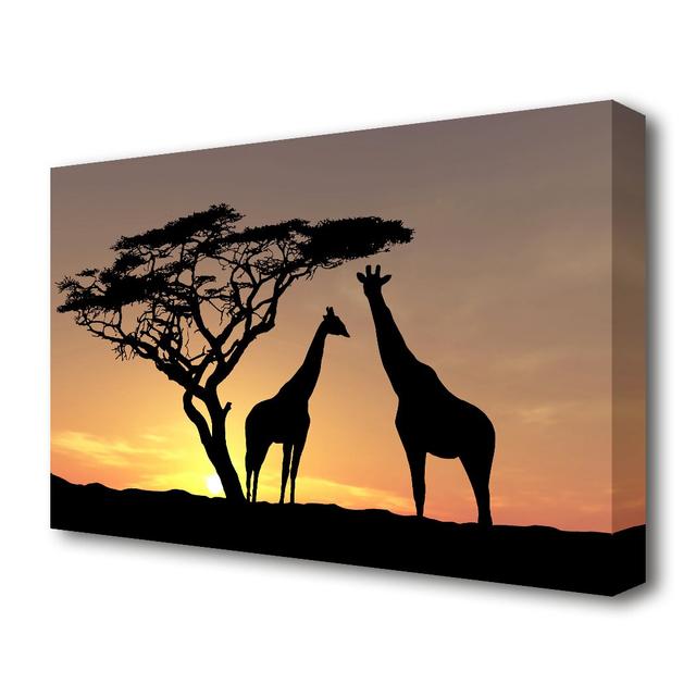 'Giraffes at Sunset Wildlife' - Wrapped Canvas Photograph Print East Urban Home Size: 35.6 cm H x 50.8 cm W x 4.4 cm D on Productcaster.