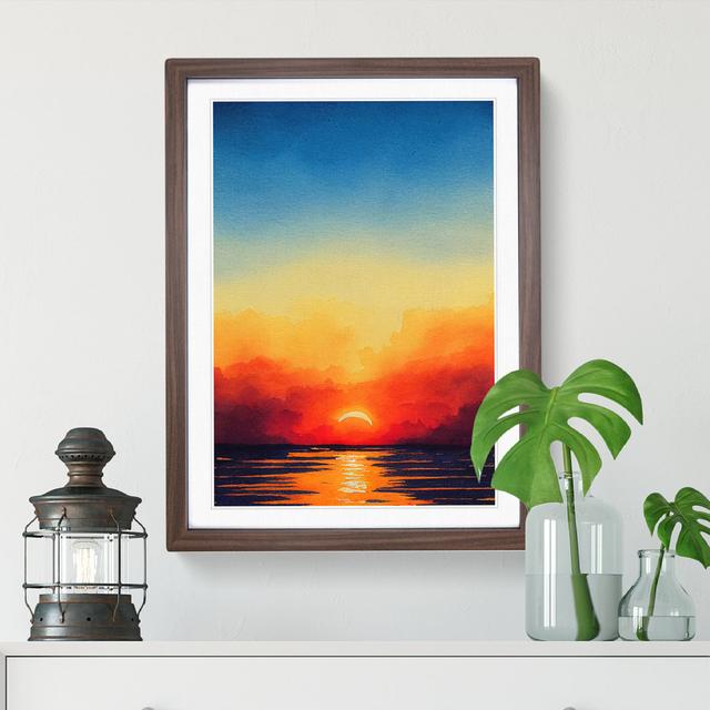 Watercolour Ocean Sunset No.1 House of Hampton Size: 46cm H x 34cm W x 2cm D, Frame Colour: Walnut on Productcaster.