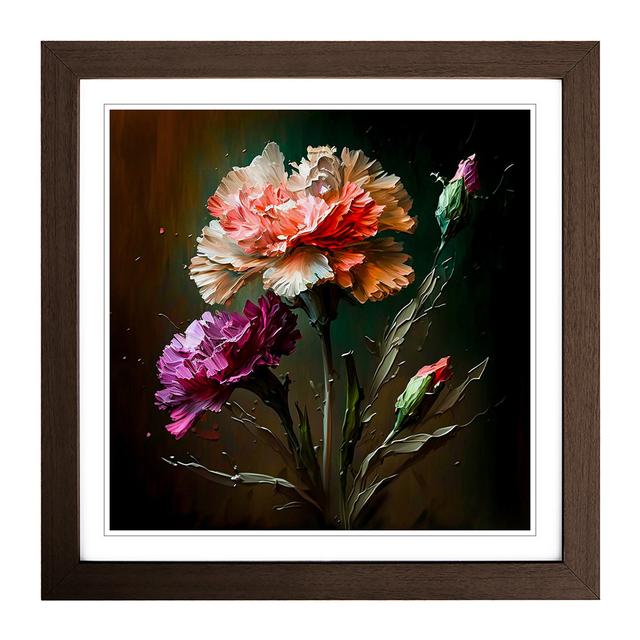 Carnation Flower Palette Knife Painting - Single Picture Frame Art Prints on Wood Marlow Home Co. Format: Walnut on Productcaster.